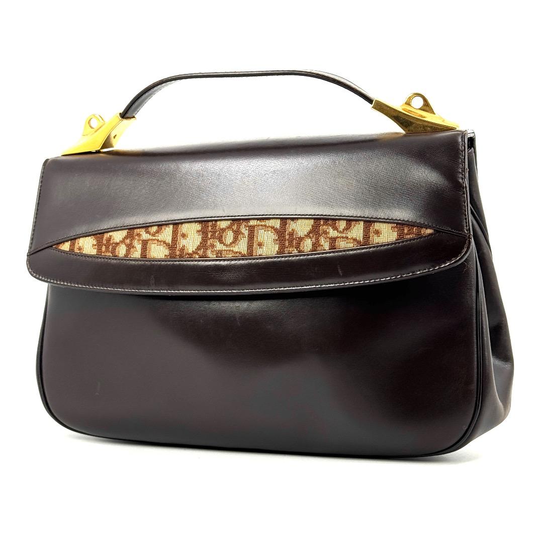 DIor ディオール ダークブラウン レザー ハンドバッグ