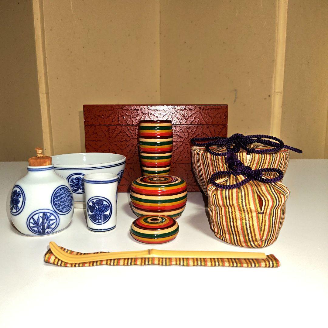 茶道具　麻の葉模様新一閑茶箱