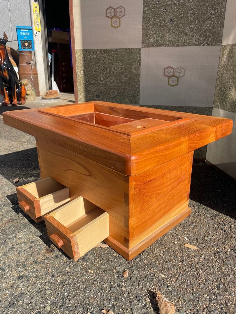 【美品】無垢 天然木 関西火鉢 大和火鉢 囲炉裏 長火鉢 火鉢 角火鉢 箱火鉢