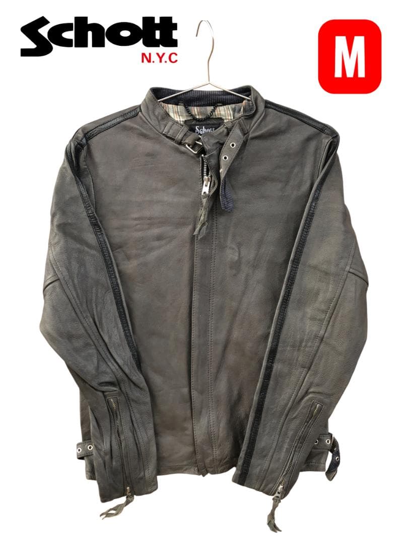新品 Schott シングルライダースレザージャケット ダークブラウン/M