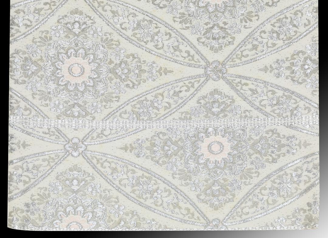 新入荷！！プレス加工済 正絹 礼装用袋帯 銀糸 六通織 変り七宝華文様 パーティ