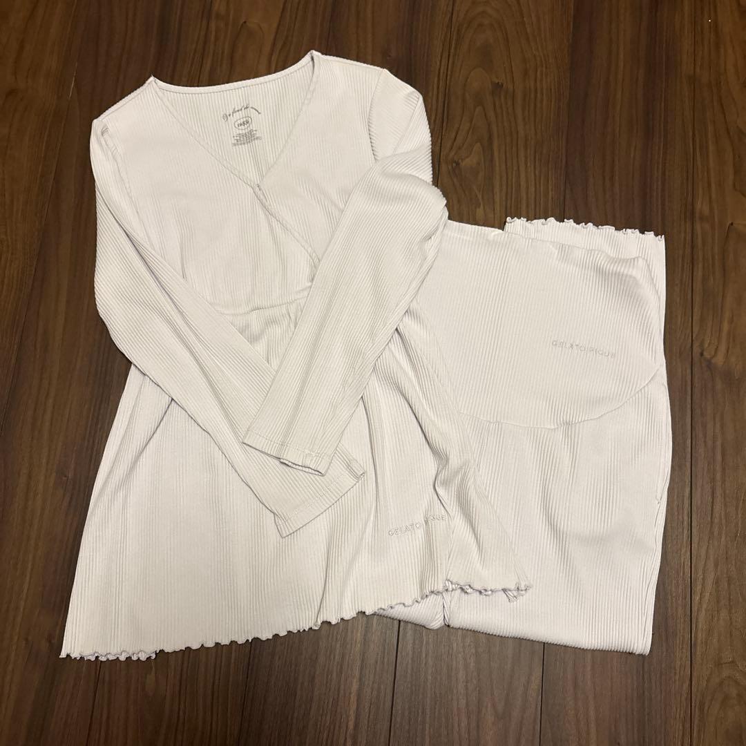 【値下げ】ジェラートピケ　マタニティリブプルオーバーとロングパンツ　上下セット