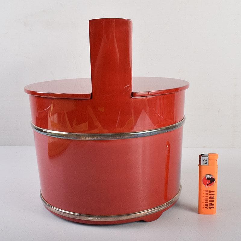 輪島塗　浜木松峰　朱塗銀タガ　手桶水指　堀内宗完(兼中斎)極め箱　VR8538H