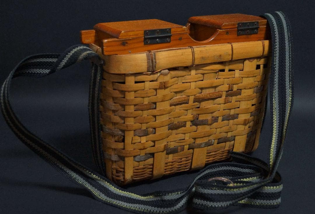 竹編 渓流鮎籠 虎竹装飾 魚籠 ビク 魚カゴ びく 川釣り 渓流 ヤマメ★