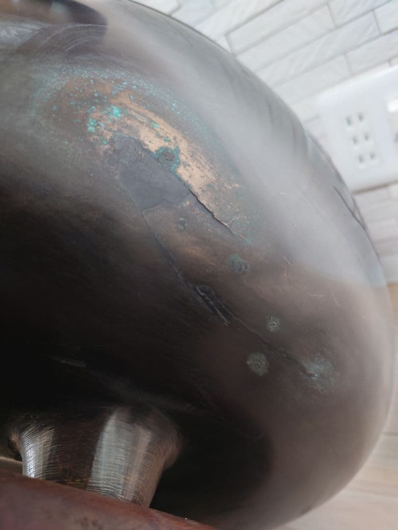 古銅　時代物　梅銀象嵌　瓶掛　大火鉢