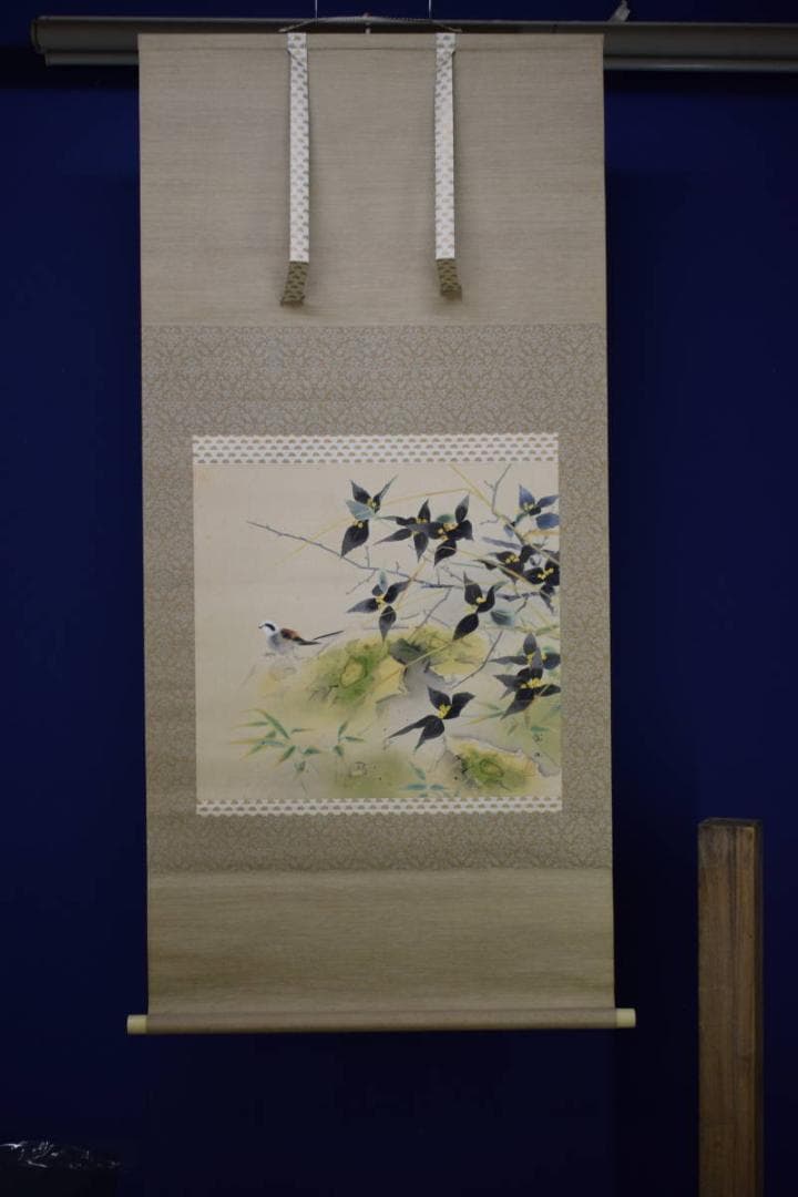 真作/北上聖牛/小鳥に小禽図/花鳥図/布袋屋掛軸HH-388