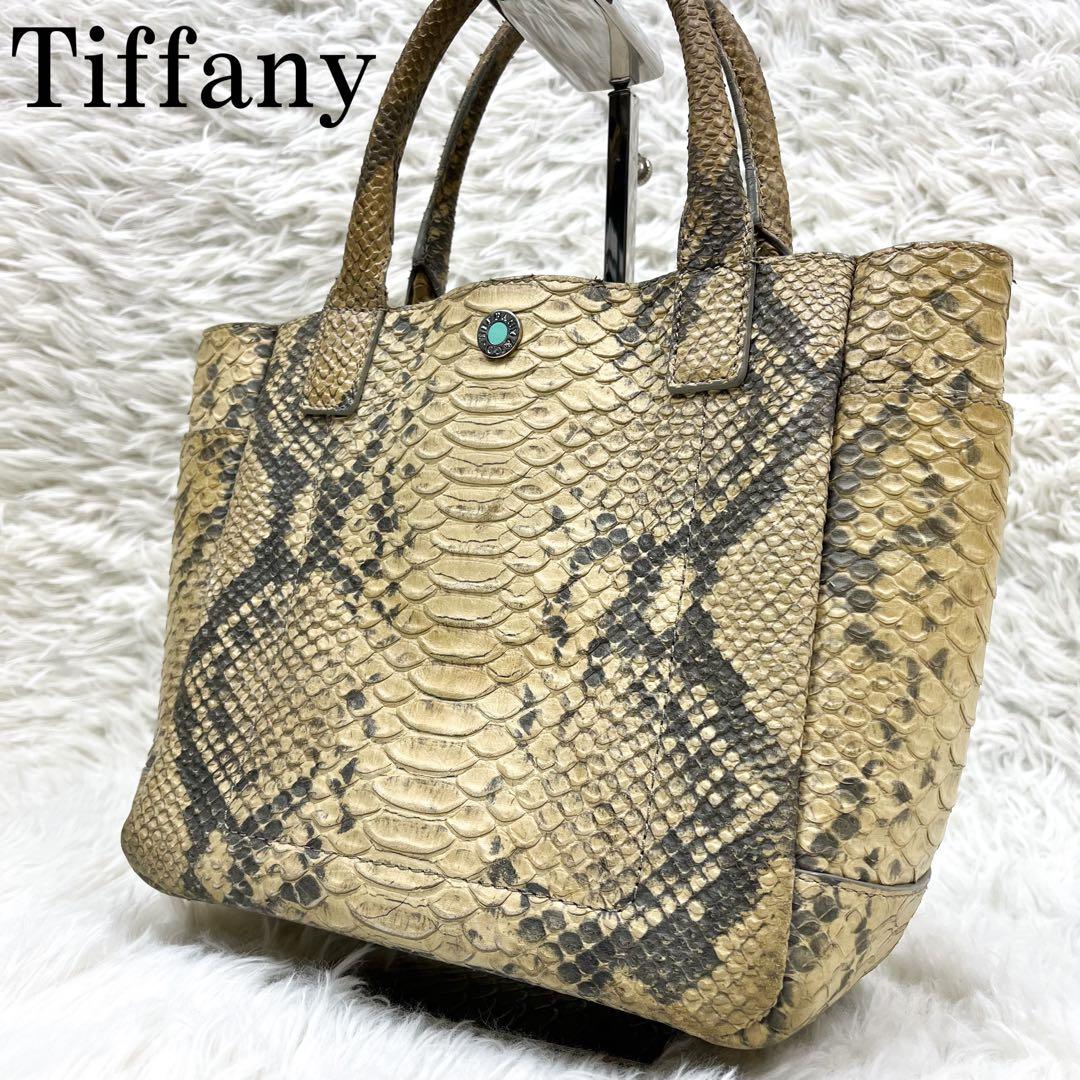 超希少 ティファニー ハンドバッグ リアルパイソンレザー ロゴ金具