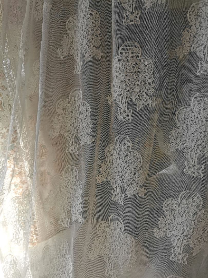 アンティーク 英国 マドラスレース 生命の樹と鳥 ノッティンガムカーテンパネル