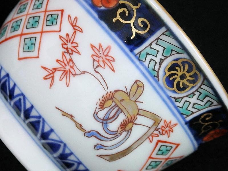 古伊万里　金襴手　烏帽子に紅葉の図　向付　４客　E203AS-BWg