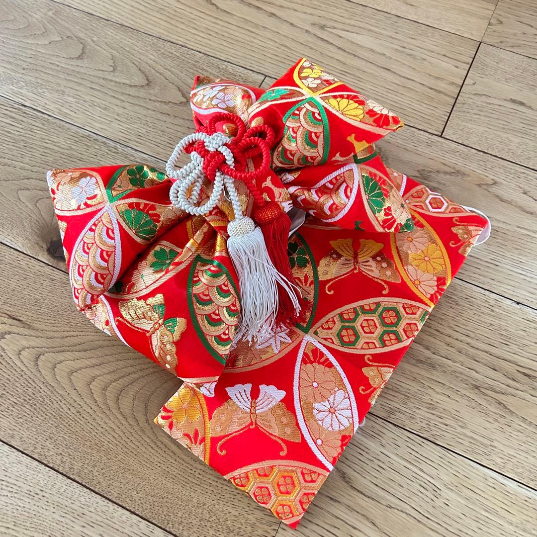 正絹　七五三 女の子7歳着物・帯セット　白　レトロ　アンティーク　日本製