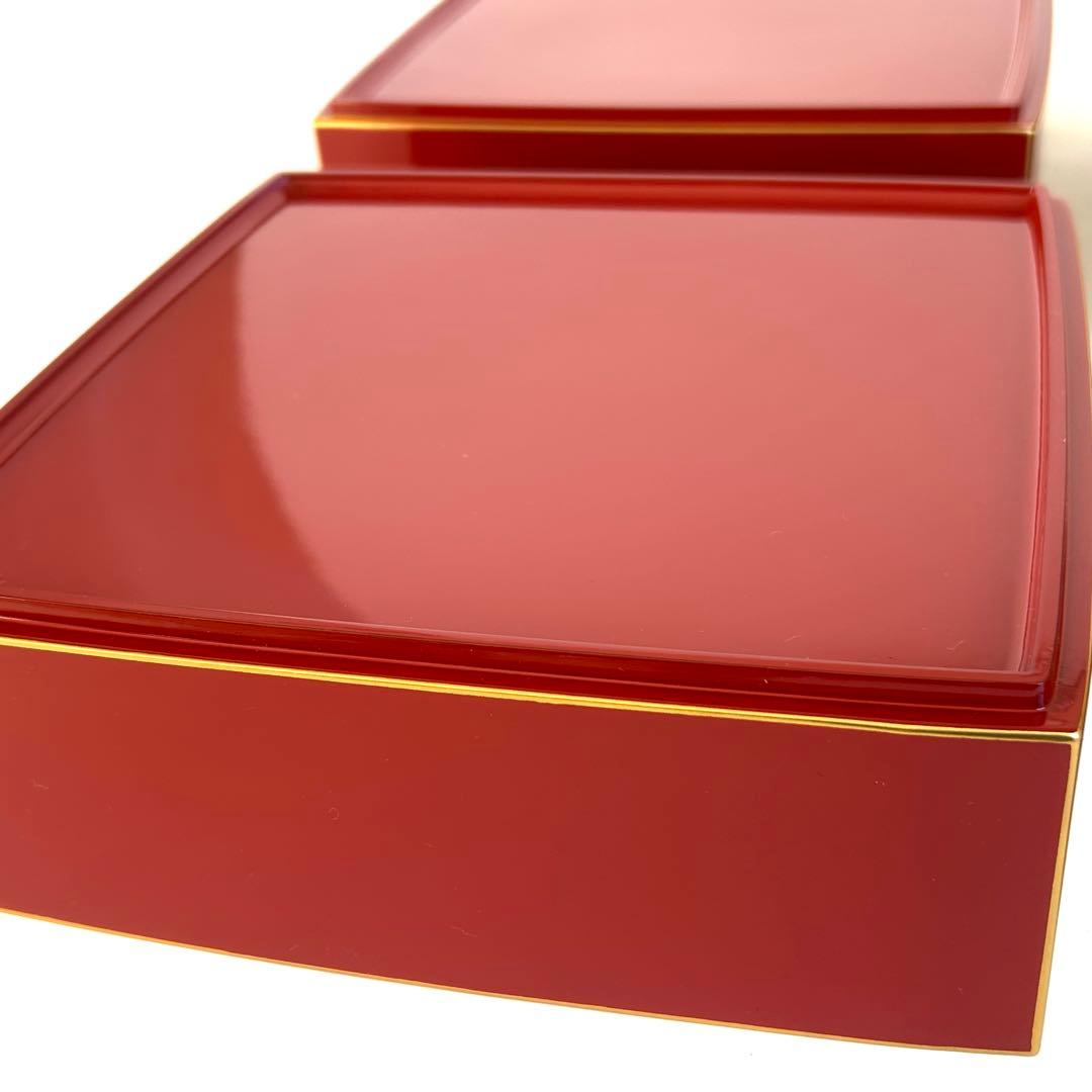 【美品】漆器 漆塗り 重箱 三段重箱 三段重 お重 朱モダン 会津塗り 和食器