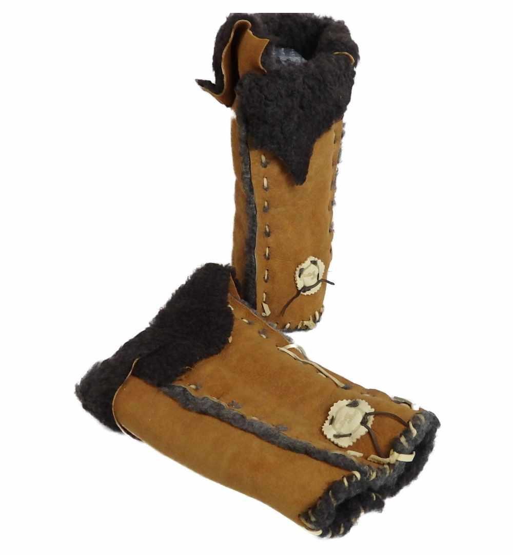 新品処分Malibu Cowboy 本革 ムートン　レッグウオーマー キャメル
