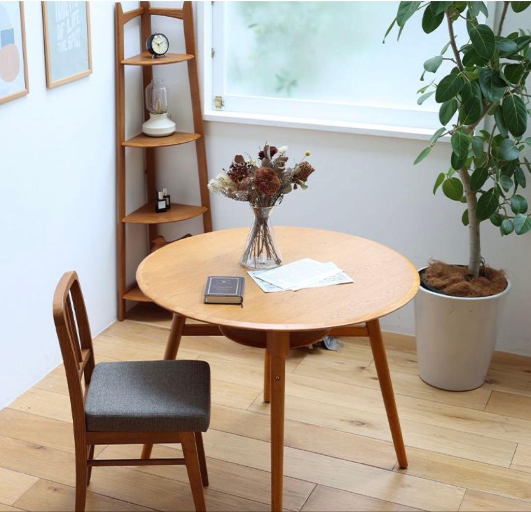 【ダイニングテーブル 】ラウンド 棚付き 幅90 木製 ウッド