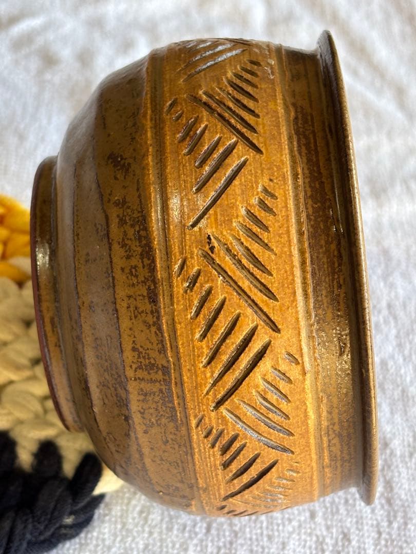 京焼　茶道具　彫三島建水　アンティーク置物