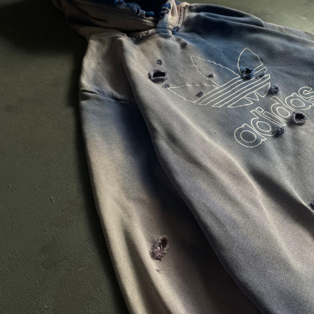 y2k“broken”超フェード“ターコイズ”2XO“boro hoodie