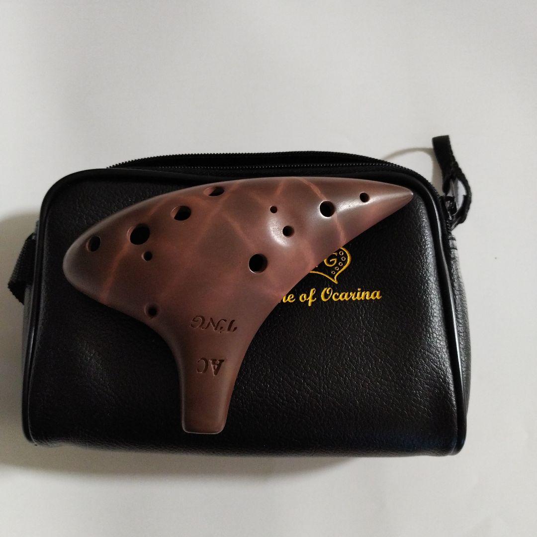 AC 12孔オカリナ ブラウン 収納ケース付き赤土