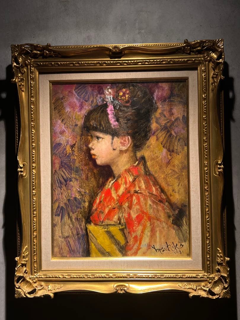 他の人発送×肉筆画　【少女】　直筆サインあり　写実画