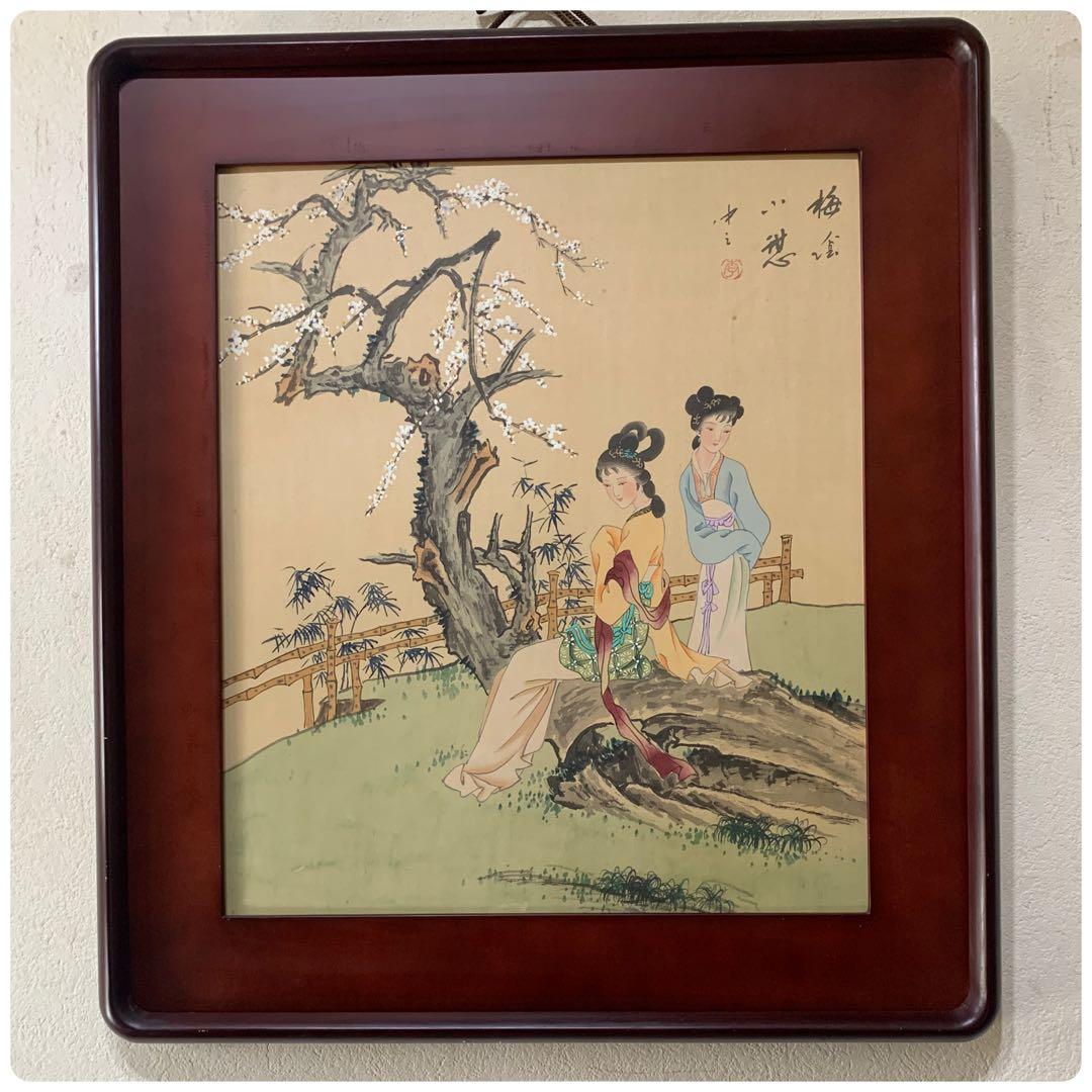 中国美術　絵画　絹本肉筆画　美人画　アンティーク　落款あり