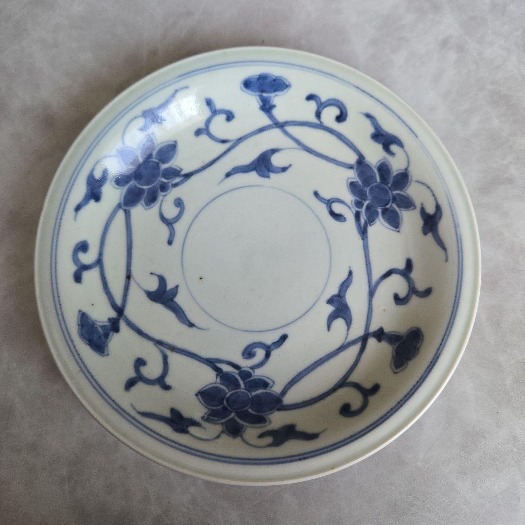 古伊万里　花唐草　皿　江戸時代　染付　唐花　骨董　金直し　金継ぎ　アンティーク