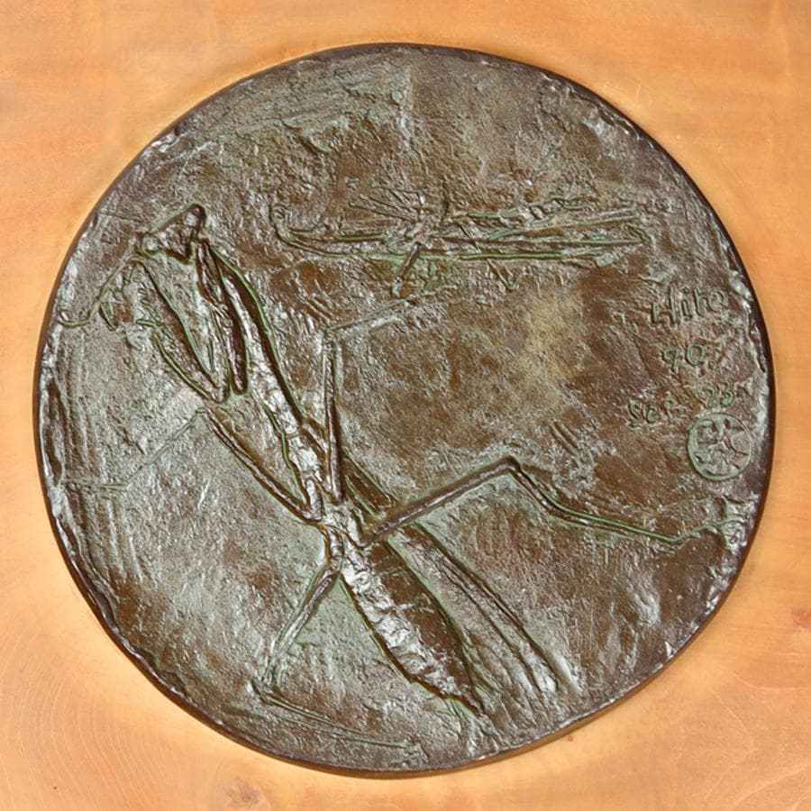 彫刻家 吉岡ひろ ブロンズ カマキリ レリーフ 壁掛け 飾り