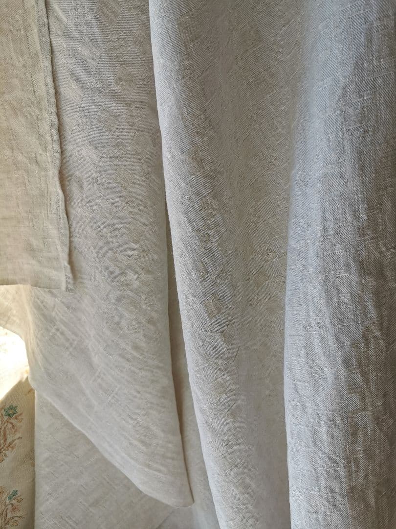 アンティーク フランス1880頃 幾何学模様ダマスク織り天然リネン ラージクロス