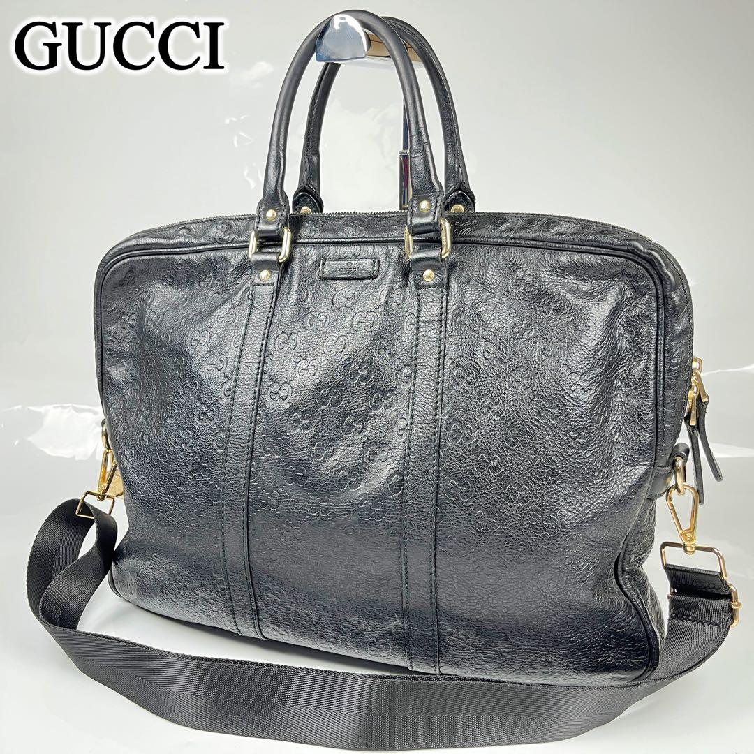 【極美品】GUCCIグッチシマ ビジネスバッグ レザー ブラック シルバー金具