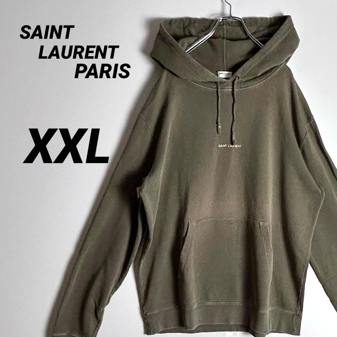 [希少デザイン]サンローランパリロゴプリントダメージ加工パーカーXXL