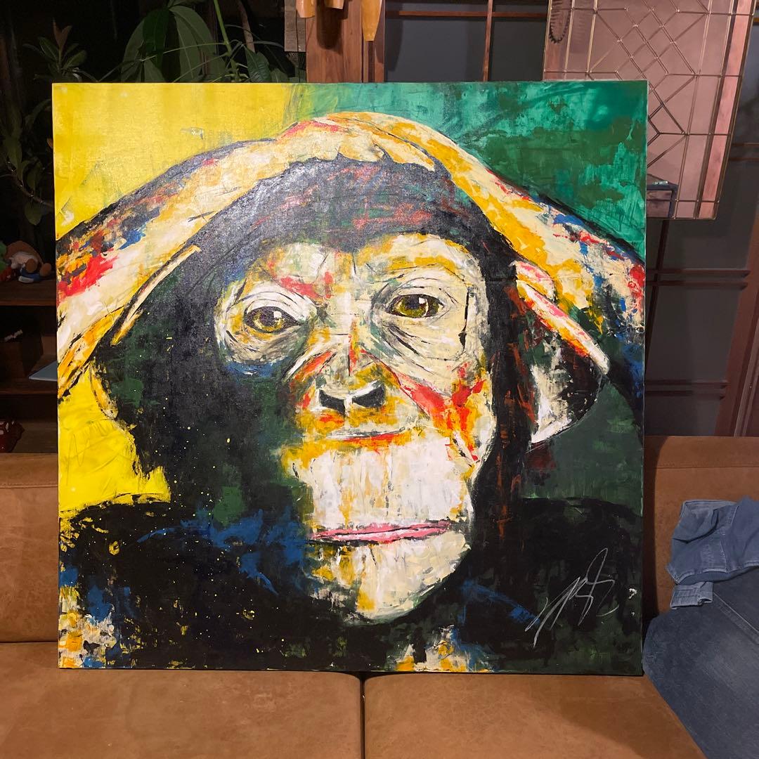 TOMOYA原画100×100cm スプレーアート/チンパンジー抽象肖像画一点物