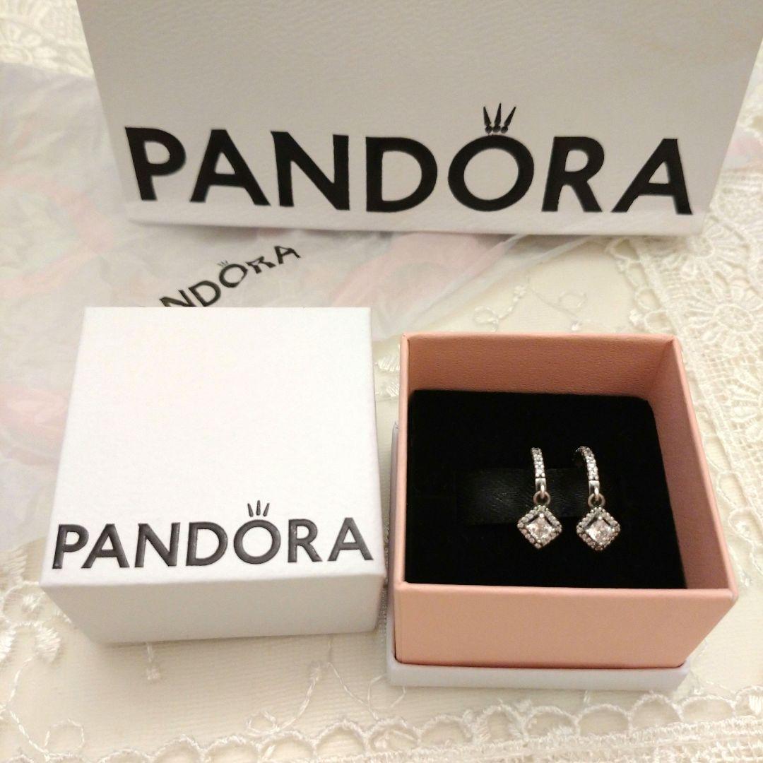 正規品　PANDORA シルバー925 フープピアス クリスタル付き
