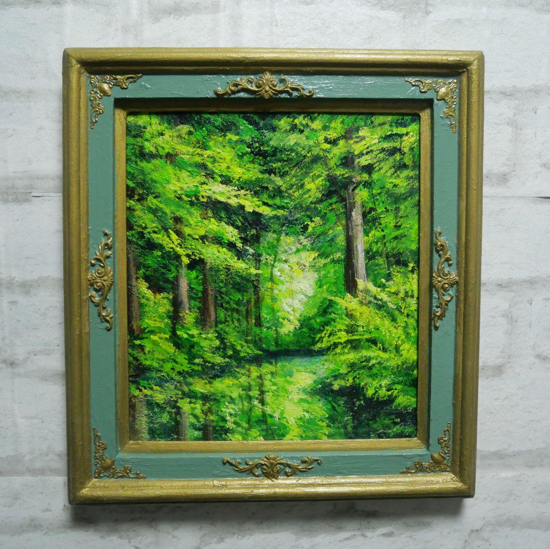油絵 油彩 油彩画 絵 絵画【新緑の森】