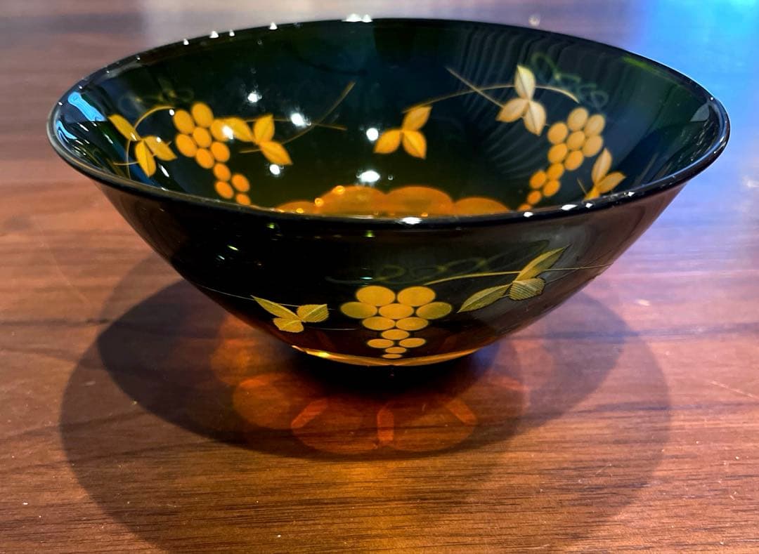 硝子茶碗　北一硝子　琥珀 切子茶碗