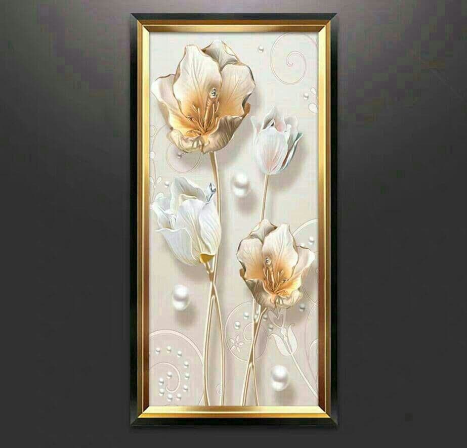 絵画 油絵 壁掛け額付約40cm x 80cm 玄関 新築、事務所 にも