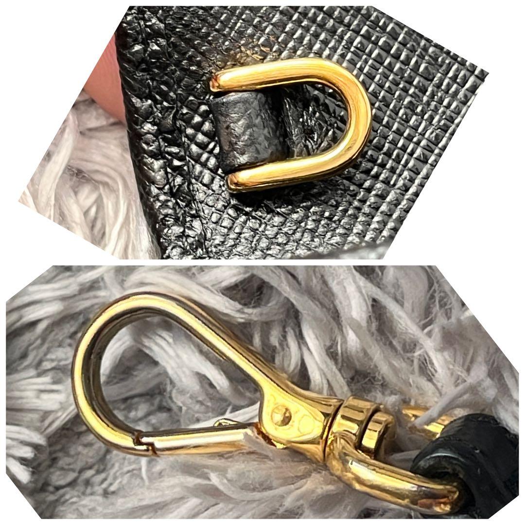 美品✨PRADA ストラップ付　財布　フィオッコ　サフィアーノ　ブラック　メタル