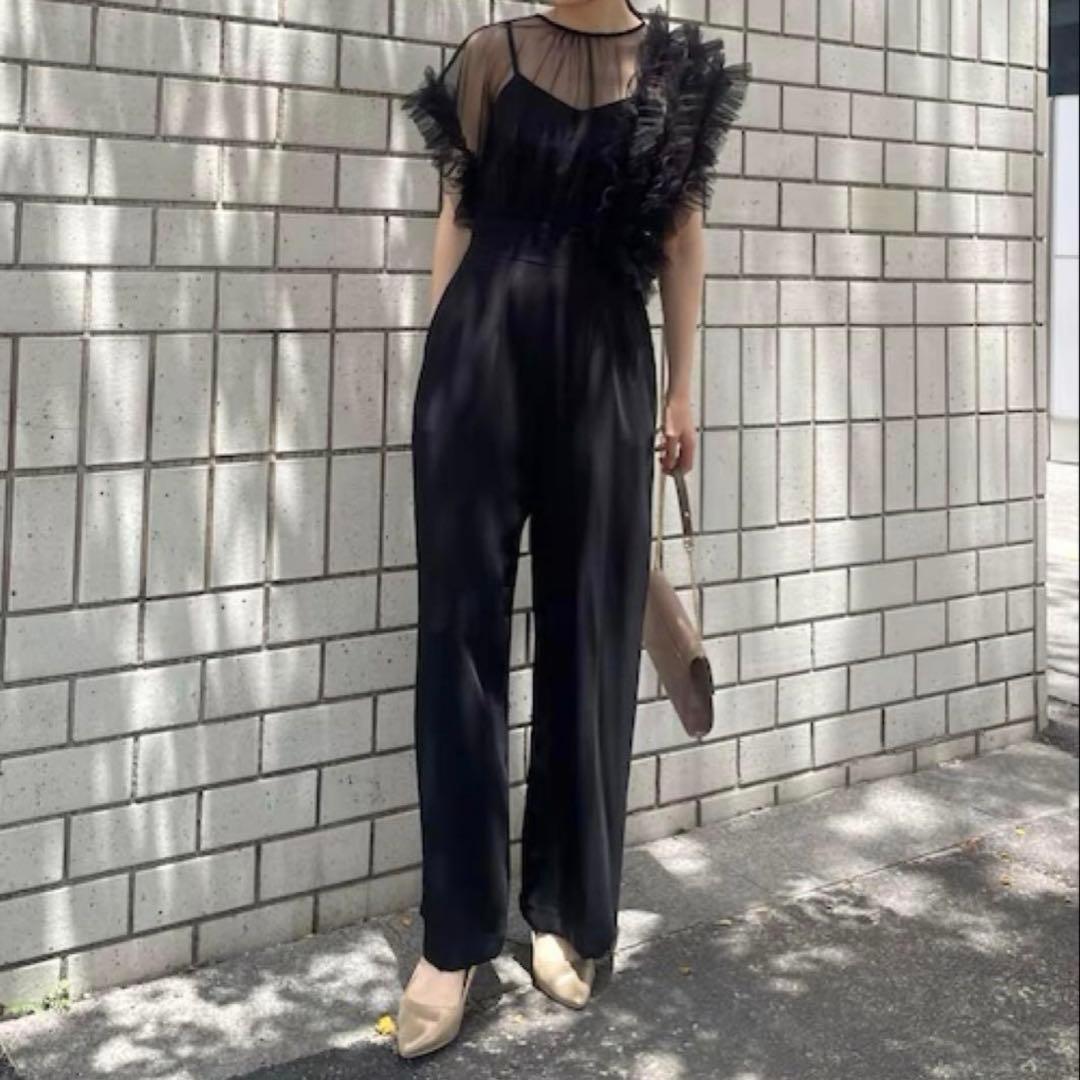 ラグナムーン チュールフリル パンツドレス オールインワン S オケージョン 黒