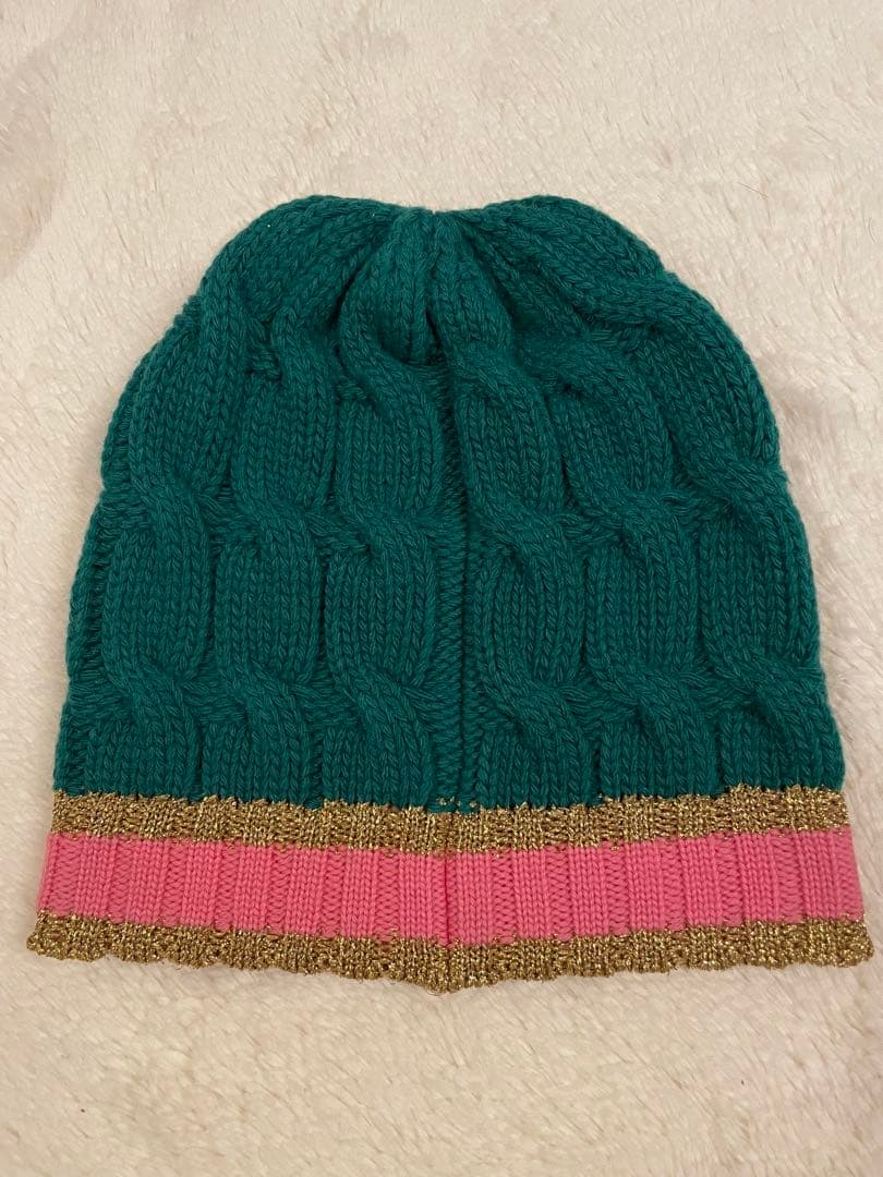 GUCCI ケーブル編みニット帽 M グリーン、ゴールド、ピンク　仲里依紗着用