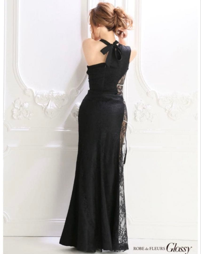 ROSE & FLARE glossy ブラックドレス S ロング