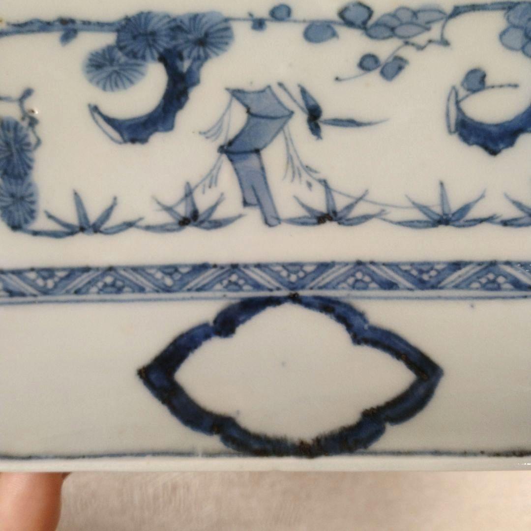 古伊万里染付白抜き木瓜文長皿江戸時代成化年製