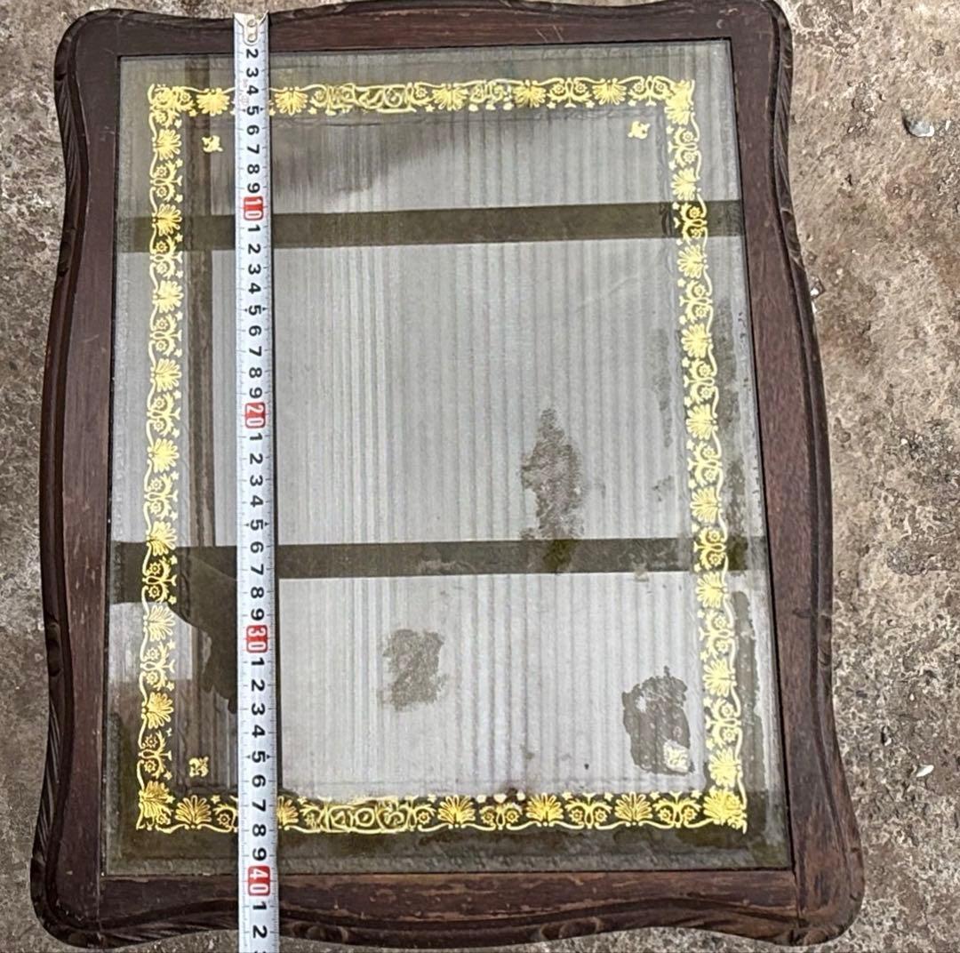 【英国アンティーク風】サイドテーブル＊緑色×ゴールド縁取りのガラス天板