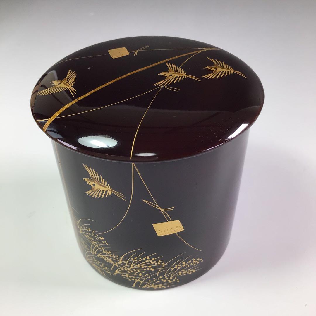 Ｒ５６５　四季棗　『塗師　峯清作』『夜桜　朝顔　稲雀　松喰鶴』　共箱　茶道具