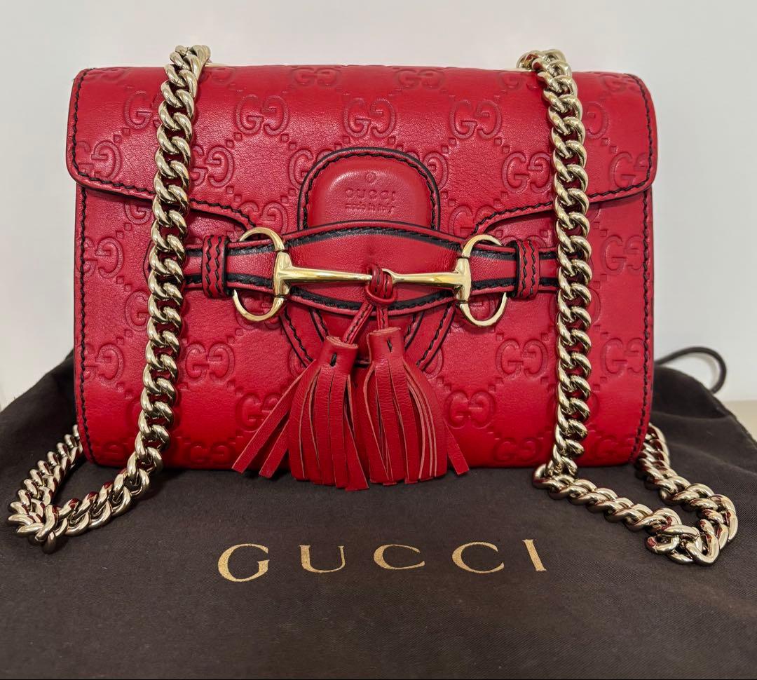 GUCCIグッチエミリー マイクロシマ GGシマ チェーンショルダーバッグレッド