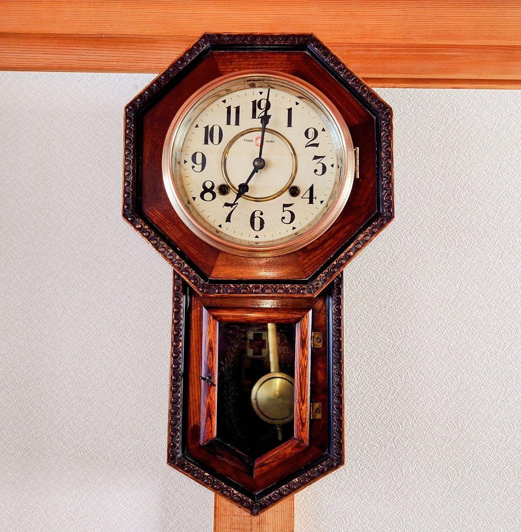 〈完動・美品〉十字印時計社　アンソニアモデル八角尾長ゼンマイ振り子時計 古時計