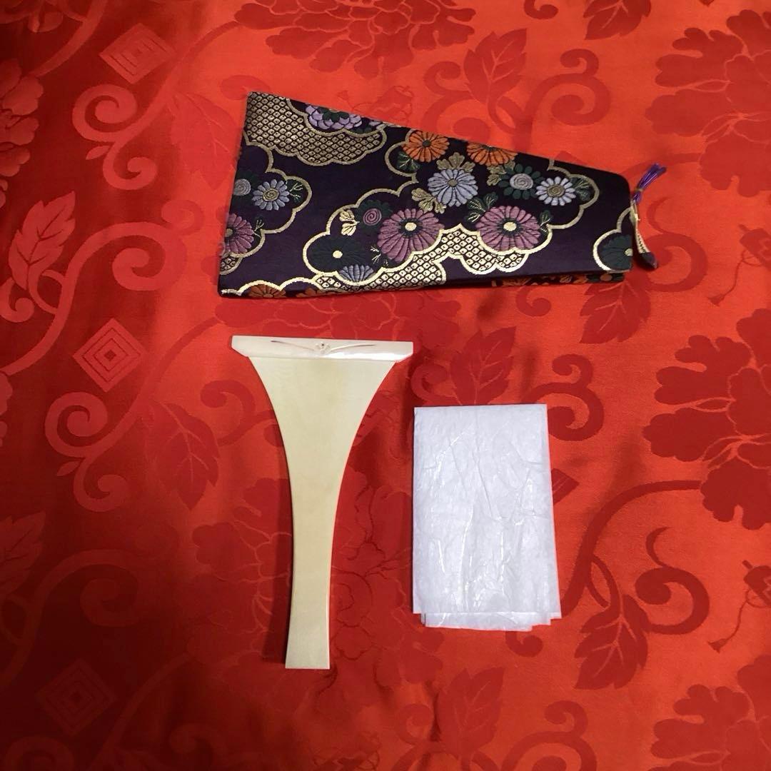 長唄用三味線バチ 紫色の花柄 ケース付き