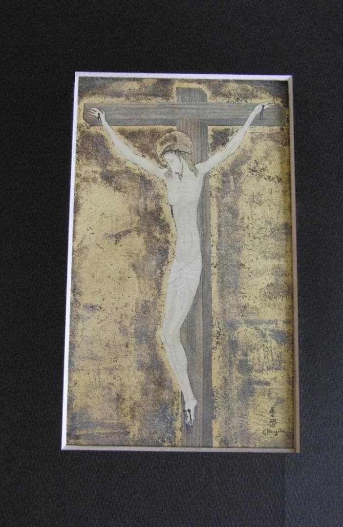 藤田嗣治、「Christ en croix」、希少画集の額装画、人気作品
