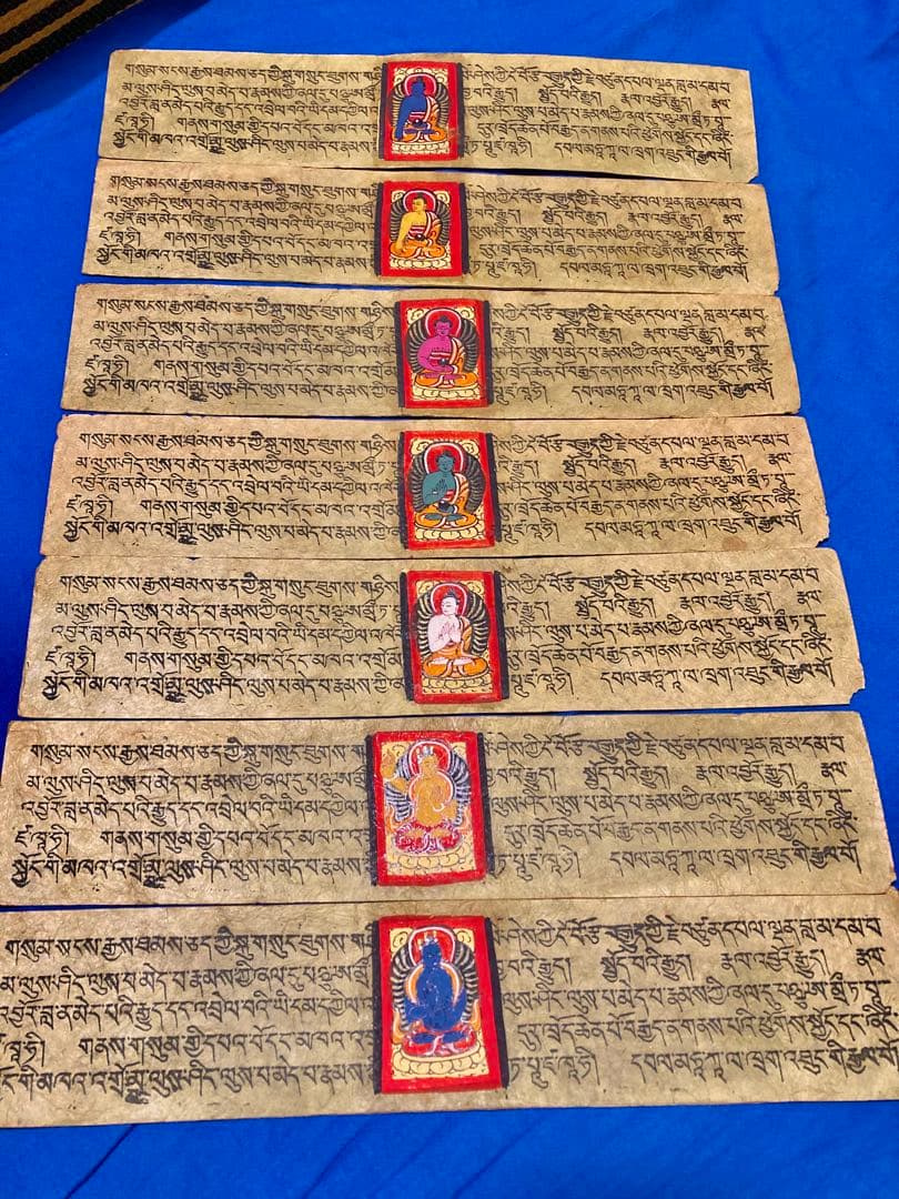 チベット語経典 手描きの仏像 9枚