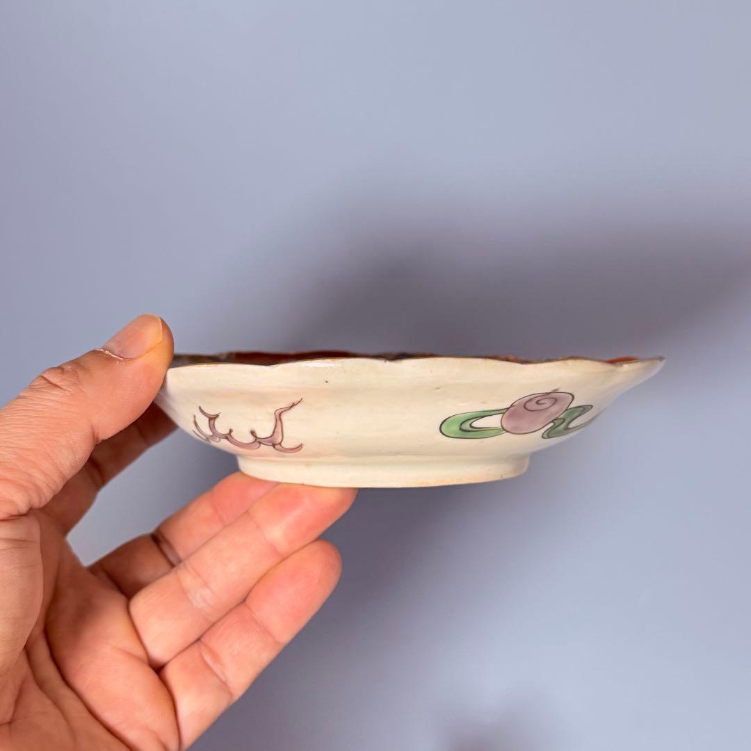 古伊万里　色絵金襴手賢人図輪花皿　5枚　直径15.6㎝　取り皿　幕末～明治期