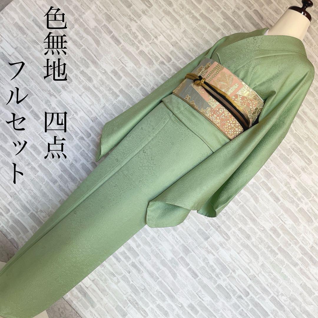 色無地　フルセット　丹後ちりめん　嵯峨野　蔓柏紋　パールトーン　地紋　H10