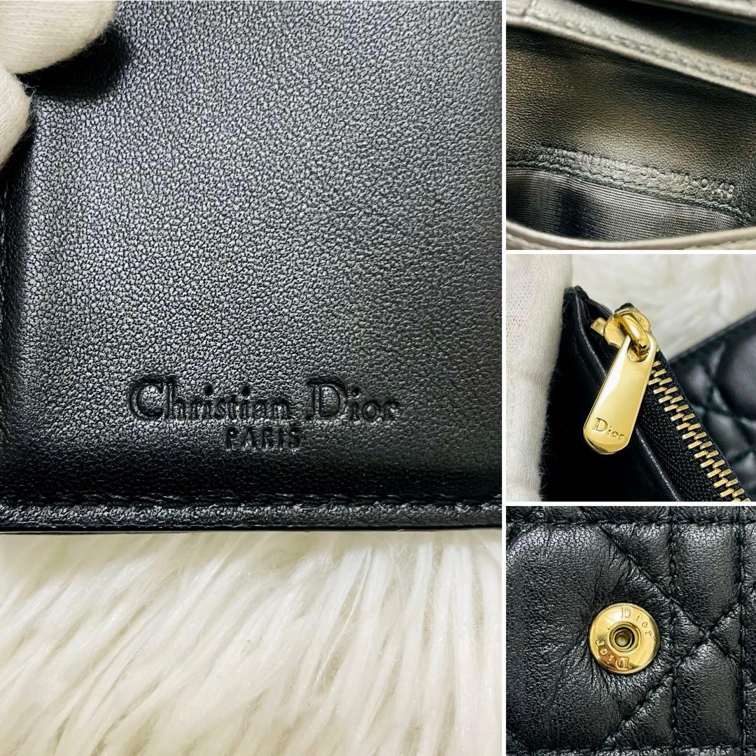 極美✨ディオール✨三つ折り財布 カナージュ ロータス キルティング 黒 現行