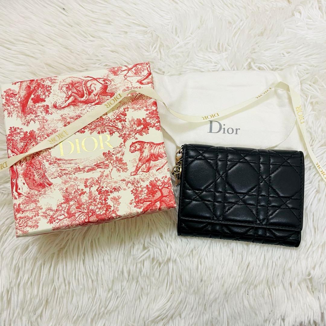 極美✨ディオール✨三つ折り財布 カナージュ ロータス キルティング 黒 現行