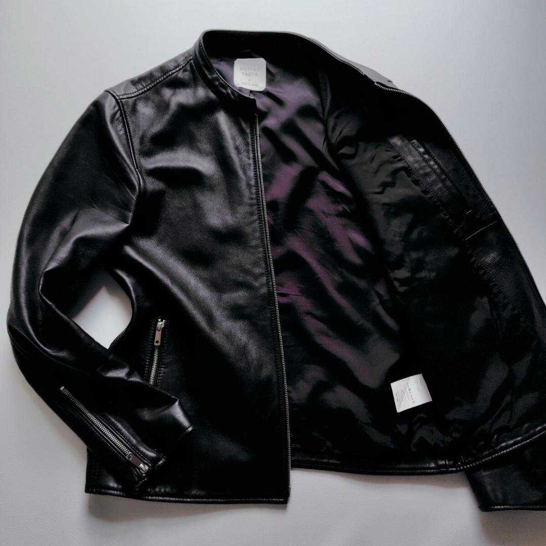 【XLサイズ 美品】UNITED TOKYO シングルライダース ラムレザー 黒