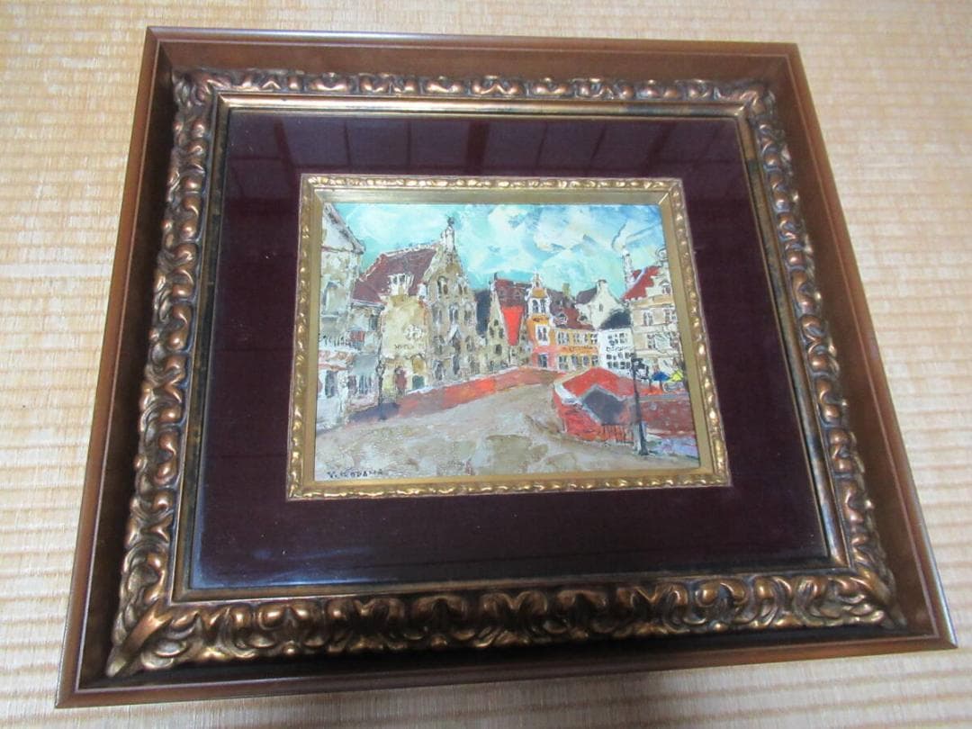 真作 美品 1960年代真筆油彩画！二科展/ニ紀展 児玉幸雄『ベルギーの村』F3